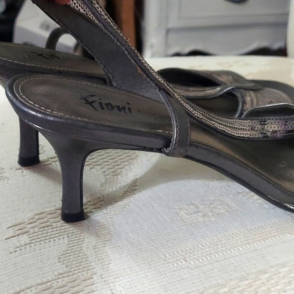 Fiona Night Sequin Silver Gunmetal Open Toe Pumps Sz 10 - Picture 7 of 16